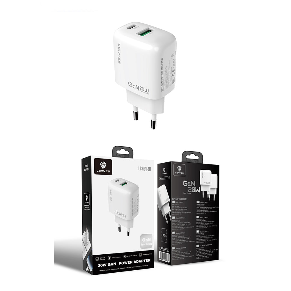 Lenyes LCH91 Type-C ve USB GaN Teknolojili PD Hızlı Şarj Özellikli Şarj Başlığı 20W Lenyes LCH91 Type-C ve USB GaN Teknolojili PD Hızlı Şarj Özellikli Şarj Başlığı 20W